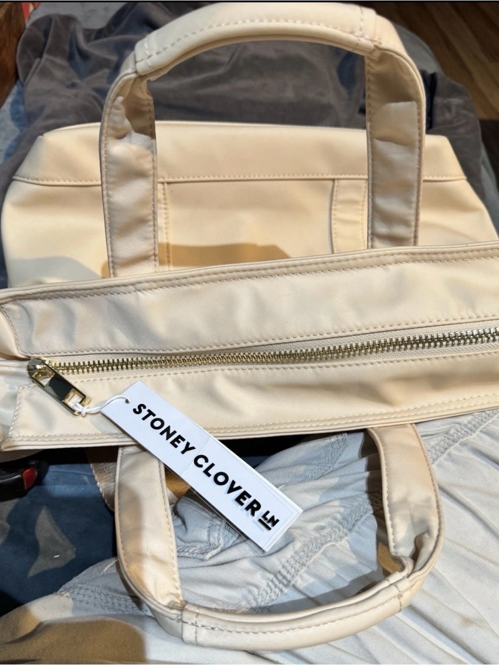 Stoney Clover Lane Cream Tote with Gold Accent Strap Sand - Picture 6 of 8